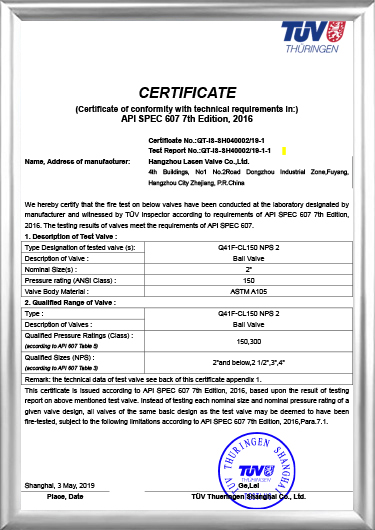 Certificazione antincendio API607（Q41F-CL150 NPS 2）